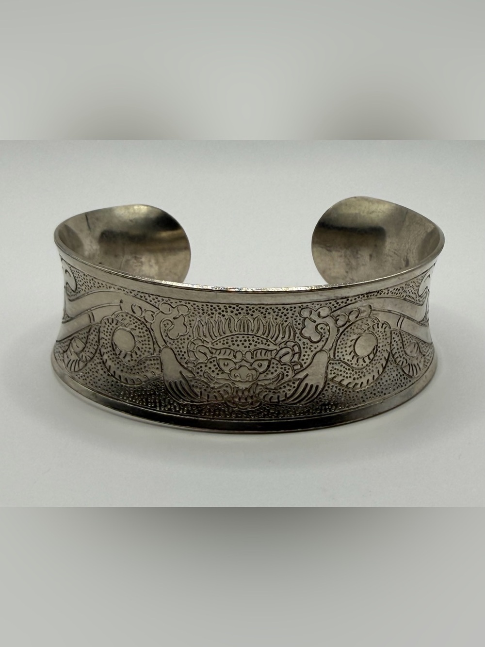 Vintage Tibetan Silver Wide Cuff Dragon Design Bracelet